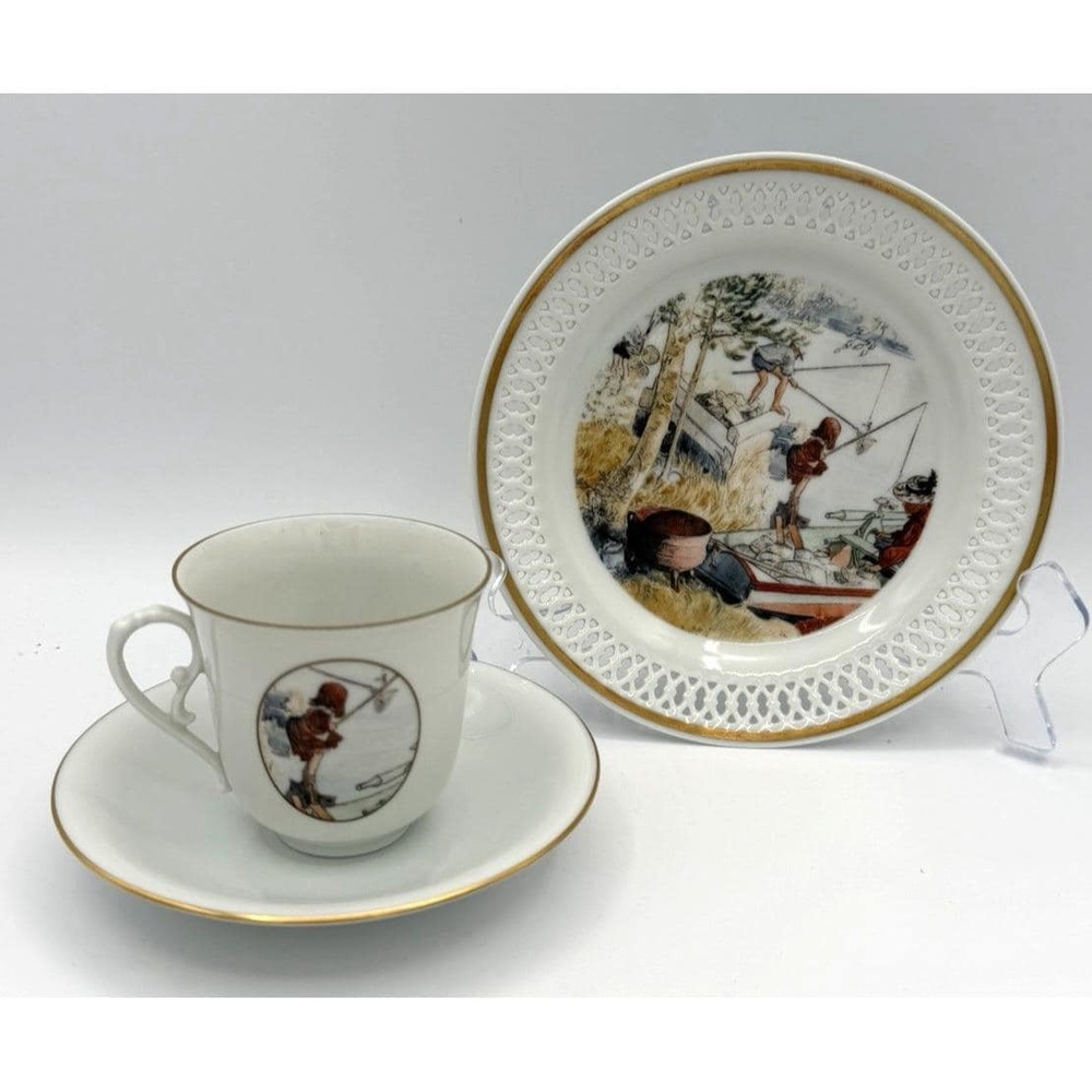 Bing and Grondahl Carl Larsson Tea Cup 3 pc Set Motiv 9 Krebsefangst